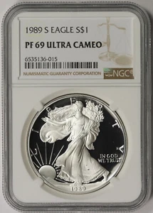 1989-S American Silver Eagle $1 Proof PF 69 Ultra Cameo NGC - Picture 1 of 4