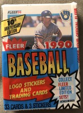 1990 Fleer Baseball Cello Pack Robin Yount Brewers (Top) Luis Aquino Royals Back