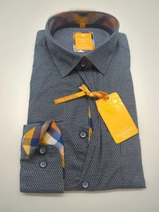 Camicia manica lunga Redmond taglia M 39/40 colletto classico blu marrone fantasia vestibilità moderna - Foto 1 di 5