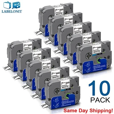 10PK For Brother P-Touch TZ-251 TZe-251 1" Label Tape Black on White for PT-2730 - Image 1 of 4