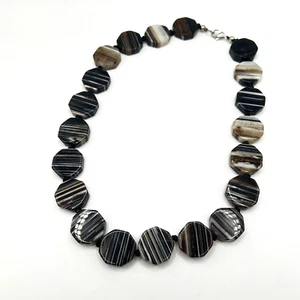 Beaded Agate Necklace Brown Black Cream Jewellery Gift - Picture 1 of 6