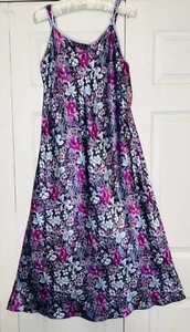 Vtg Jones New York Medium SILKY Long Purple Floral Satin Nightgown Womens Gown - Picture 1 of 8