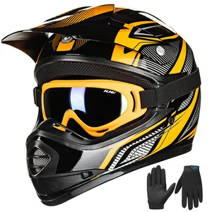 ILM Refurbish Yellow Youth Kids ATV Motocross Helmets Goggles&Gloves DOT B07 - Picture 1 of 35