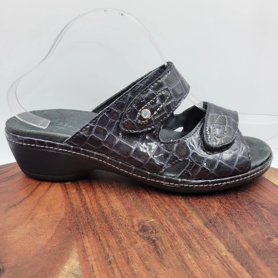 Spring Step Palazzo Sandals Women's 39 / 8.5 Black Patent Leather Comfort Wedge - Image 1 of 4