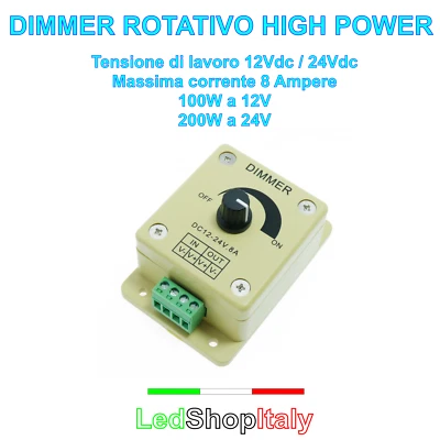 Dimmer manuale rotativo con manopola analogico 12V 24V 8A per strisce led - Immagine 1 di 4