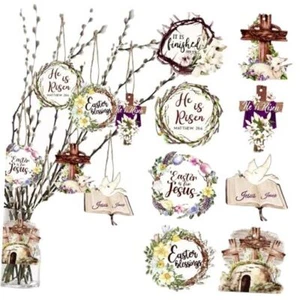 24 Pieces Easter Day Wooden Hanging Ornament He is Risen Wooden Signs Easter - Picture 1 of 8