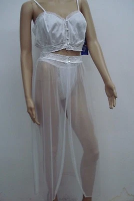 USA Made Nancy King Lingerie Baby Doll w/ Thong & Skirt Size 2X White #480N - Image 1 of 4