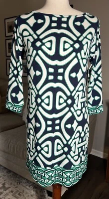 Laundry by Design Green Navy Geometric Stretch Sheath Dress Size 0 - Image 1 of 4