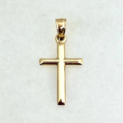 10K Yellow Gold Plain Small Cross Pendant Charm 1”/25mm 0.44g New, Great Gift - Image 1 of 4