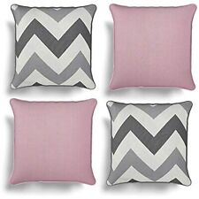Set of 4 Grey & Pink Cushion Covers - Chevron Stripe and plain design 17"x 17"
