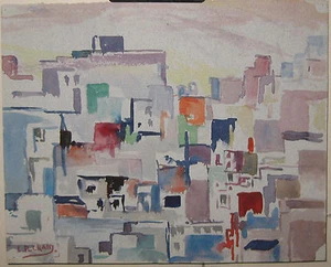 Vintage LEIGHTON CRAM 'Cubist Dissection Abstract' CITYSCAPE Painting - LISTED - Picture 1 of 10