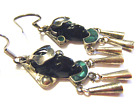 Vintage 60s Taxco Mexico Earrings Sterling Silver Aztec Mayan Couple Carved Onyx