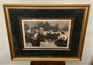 1886 Harper's Weekly Aquatint Engraving by WP Snyder, SLEIGHING IN CENTRAL PARK