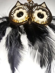 Accessorize Black & white Feather Owl Necklace - Picture 1 of 2