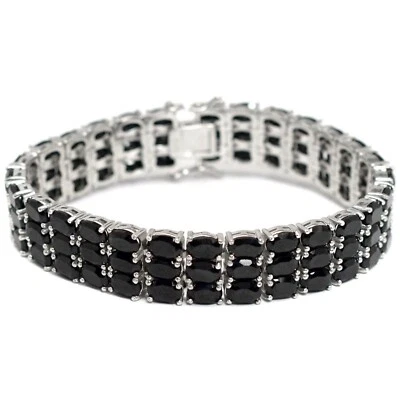 Natural Black Spinal Bracelet 925 Sterling Silver Three Line Tennis Jewelry - Изображение 1 из 4