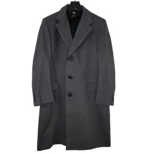 Hart Schaffner Marx Virgin Wool Topcoat 42R Black Herringbone Tweed Overcoat - Picture 1 of 12
