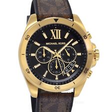 Michael Kors Brecken Mens Gold Chronograph Watch Black Dial Brown Silicone Band
