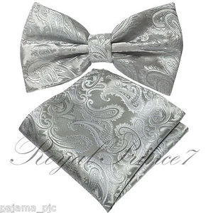 Juego de Corbata y Bolsillo Cuadrado Diseño Mariposa Gris Cachemira Preatado - Imagen 1 de 1
