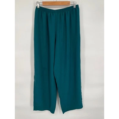 Calça casual Leslie Fay tamanho pequeno 16 verde-azulada elástica cintura larga perna - Imagem 1 de 4