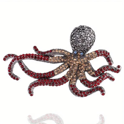 Sparkling Octopus Brooch – Rhinestone Ocean Animal Pin Beach Jewelry Unisex Gift - Image 1 of 4