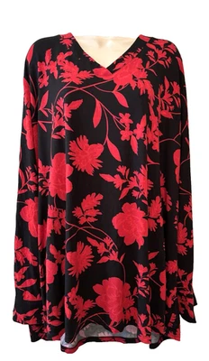 Kim Gravel Belle Women's Blouse Plus 5X Floral V-Neck Long Sleeve Pullover Top - Image 1 of 4