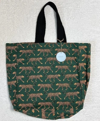 Bolso de Mano Reutilizable Leopardo 100% Algodón Lona Cynthia Rowley Estampado Animal Foto 1 de 4