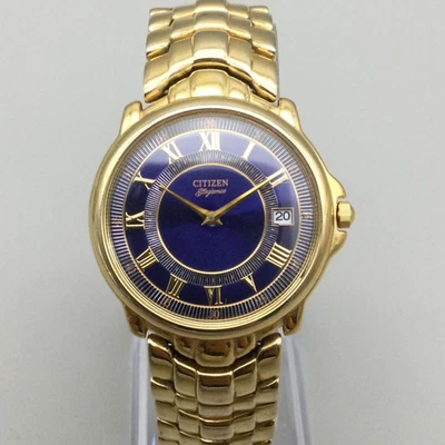 Reloj Citizen Hombre 34mm Tono Dorado Esfera Azul Fecha 4774-S41231 Batería Nueva 7.25" Foto 1 de 4