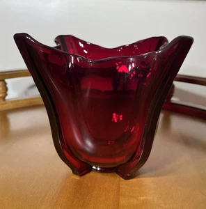 1930s Duncan & Miller Venetian Ruby Art Glass Vase 5 1/4” Mid-Century Art Deco - Picture 1 of 8