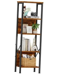 5 Tier Tall Bookshelf with Back, Display Narrow Bookcase, Industrial Storage - Picture 1 of 7