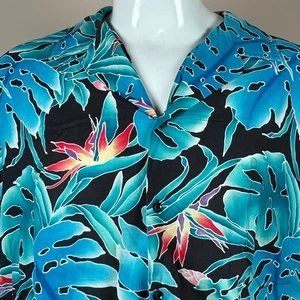 Vintage Hilo Hattie Hawaiian Mens Shirt 3XL Bird Of Paradise Ferns Aloha Friday - Picture 1 of 7