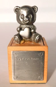 My First Tooth Metal Teddy Bear Wood Block Box - Picture 1 of 4