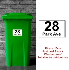4 x Wheelie Bin Stickers Personalised House Numbers Road Street Name Vinyl Sign - Picture 1 of 4