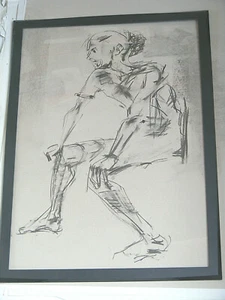 Figure life drawing nude expressive, charcoal/paper, man sitting, A1/A2 size - Picture 1 of 5