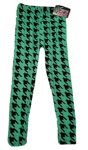 Youth S/M Black & Green Houndstooth Print Leggings By Legging Army - Picture 1 of 4