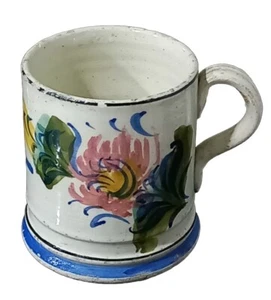 Antique 1890s Original Portuguese Coimbra Faiance Mug Ceramic Flowers - Picture 1 of 10