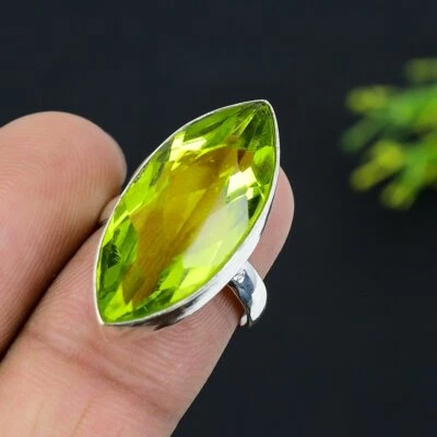 Natural Peridot Gemstone Handmade 925 Sterling Silver Gift Ring Size 7 K251 - Image 1 of 3