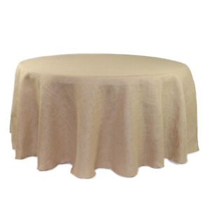 120 in. Round Burlap Jute Natural Tablecloth Rustic Country Wedding Party Dining
