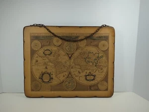 Vintage The World and Discovery Map Wood Hanging Wall Decor Art Plaque - Picture 1 of 10