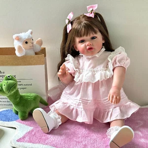 Toddler Girl Reborn Baby Dolls Soft Vinyl Cloth Body Rooted Hair Birthday Gift - Picture 1 of 5