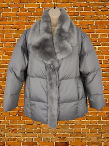 WOMENS FRENCH CONNECTION SMALL GREY DOWN PADDED FAUX FUR TRIM PUFFER COAT JACKET - Picture 1 of 8