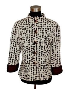 Women's Etcetera Suit Jacket Sz 6 Brown White Dress Casual Cotton Funnel Neck S - Picture 1 of 9