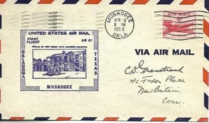 First Airmail Flight Cover Muskogee OK April 6 1953 AAMC# 81N35 - Picture 1 of 1