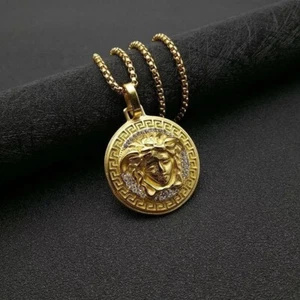 24k Gold Plated Pendant Steel Hip Hop Medusa Pendant With 24 Inch Chain - Picture 1 of 3