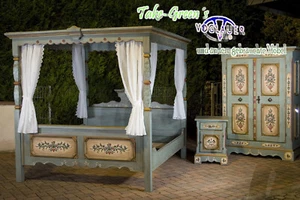 Voglauer Anno 1700 Azul Antiguo Casa de Campo Cama Celestial Doble Matrimonio - Imagen 1 de 12