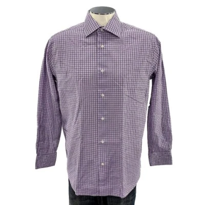 Saks Fifth Avenue Button Shirt 16 120s 2 Ply Pima Purple Plaid Work Mens - Image 1 of 4