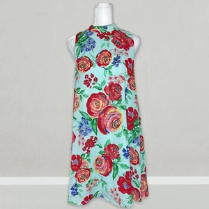 Everly Size S Dress Floral Print Bright Summer High Neck Mint Green Sleeveless - Picture 1 of 12