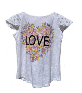 D-Signed Disney Girls Glitter Love Short Sleeve Lace White Shirt - Picture 1 of 9