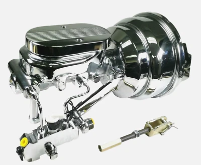Chrome Chevy 8" Dual Disc Drum Power Booster + Milled Master Cylinder & Brackets - Image 1 of 4