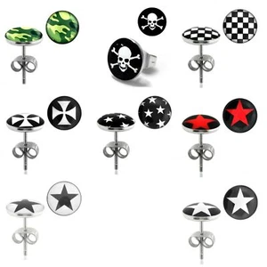  1 par de pendientes pendientes acero inoxidable cuadros negro blanco estrella camuflaje mezcla - Imagen 1 de 9