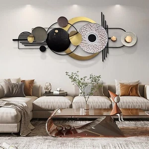 Gold Metal Wall Decor Art Wall Hanging Home Decorations Modern Round Wall Art - Picture 1 of 8